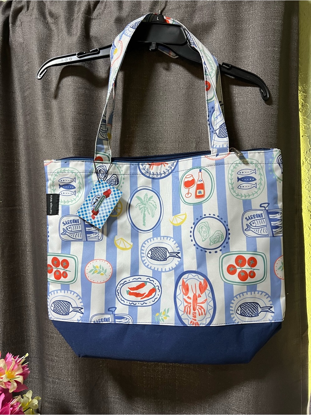 Coastal Seaside Nautical Seafood Stripe Tote Bag Karriage Mate